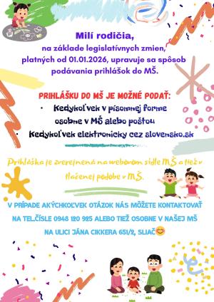 Informácie k podávaniu prihlášok do MŠ 